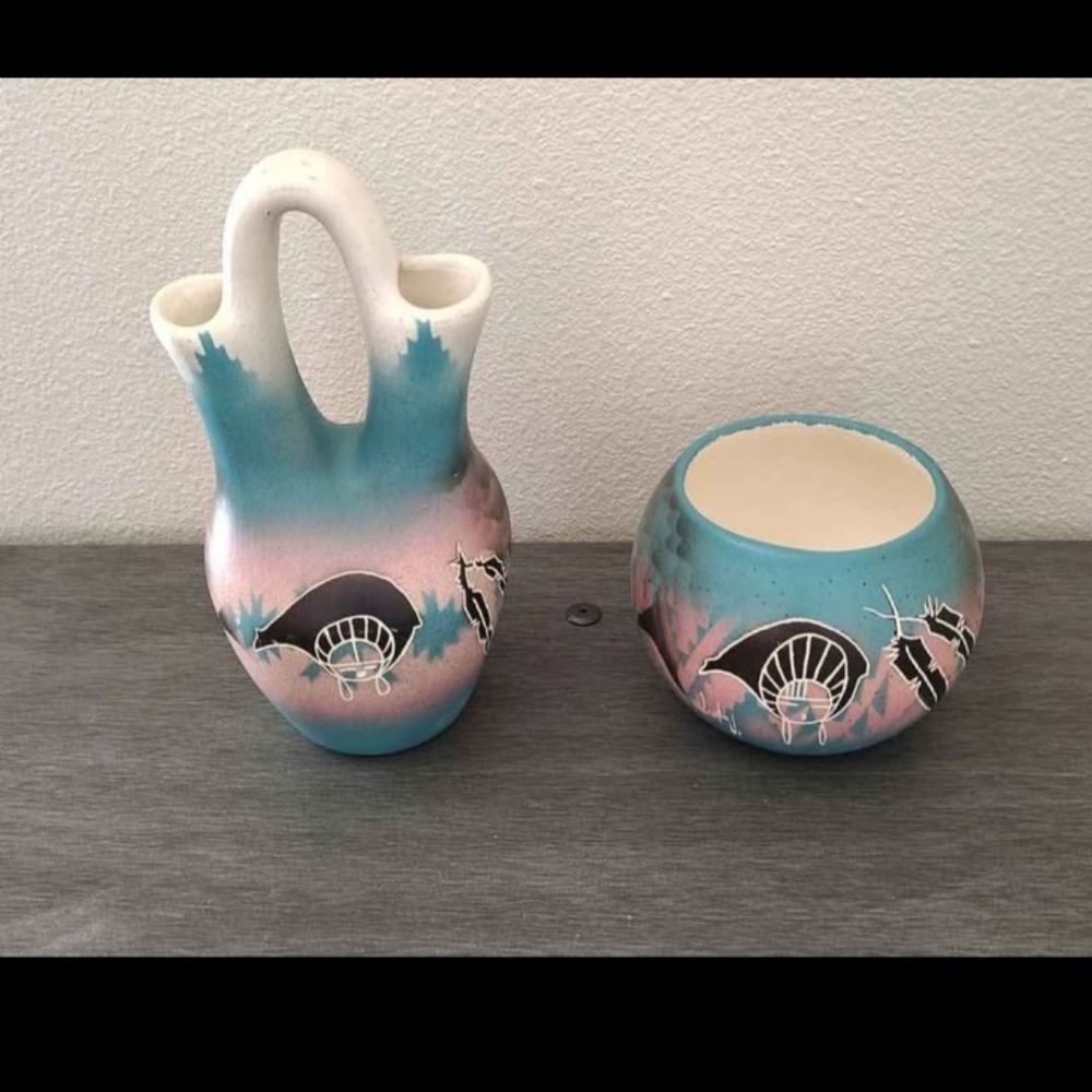Elegant Blue and Pink Ceramic Vase Set
